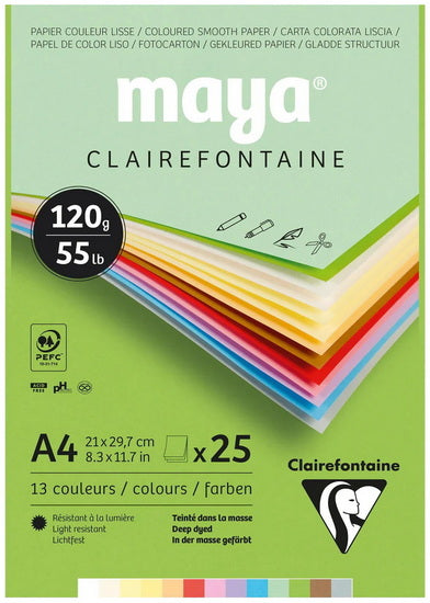 Papier cartonné Maya A4 120g couleurs pastels assorties (25)