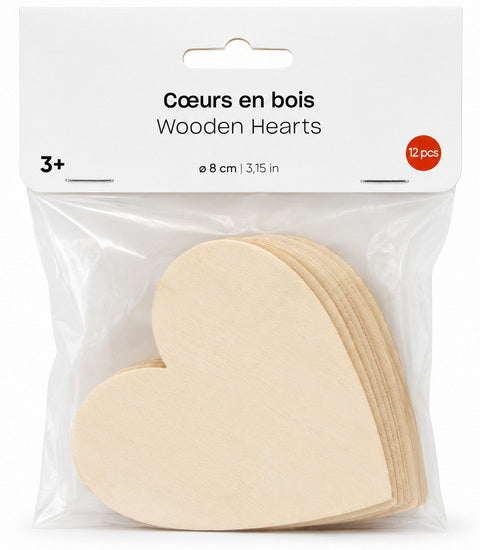 Set of 12 Wooden Shape Heart -  8cm