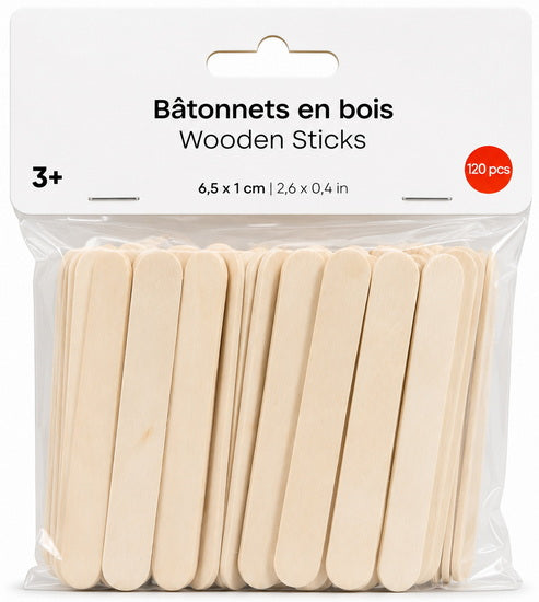 Set of 120 Mini Wood Sticks - 6.5x1cm
