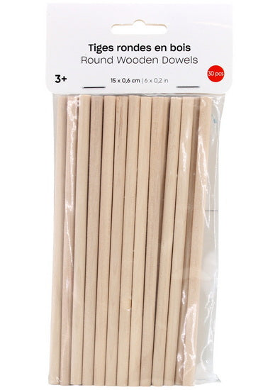 Set of 30 Roundwood Sticks - 15x0.6cm