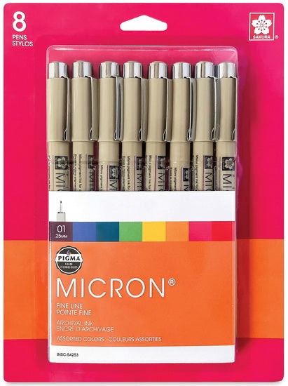Set of 8 pens Pigma Micron assorted colours
