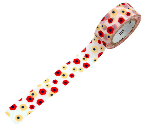 Ruban washi fleurs roses et jaunes - 15mm x 7m
