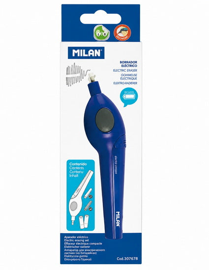 Electric Eraser With Spare Erasers And Battery Acid Blue