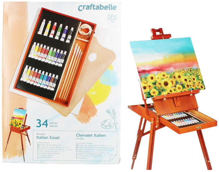 Wooden Easel Kit Mixed Media - 34 pcs