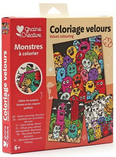 3 Velvet Coloring Cards Monsters