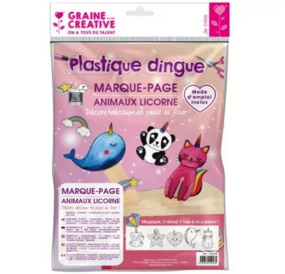 Ens. plastique dingue 5 marques-pages animaux licorne