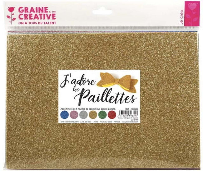 6 feuilles de caoutchouc souple pailleté