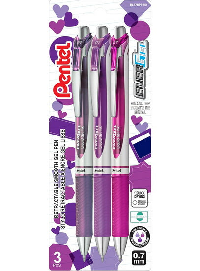 Ens. 3 stylos rétractables couleurs de la passion
