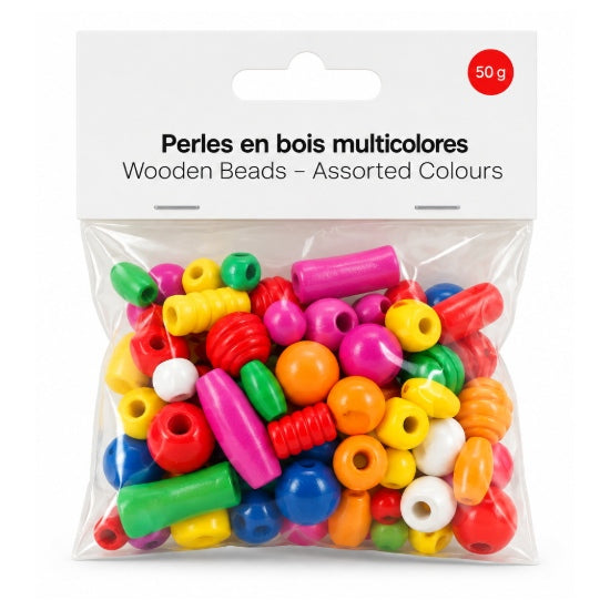 Perles en bois variées multicolores 50g