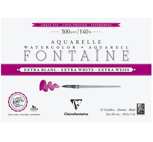 Bloc aquarelle extra blanc - grain fin - 300g - 26x18cm - 15f