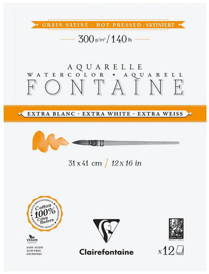 Bloc aquarelle extra blanc - satiné - 300g - 31x41cm - 12f