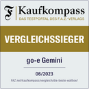 Urkunde FAZ Kaufkompass Vergleichssieger 06/2023 für die go-e Gemini.