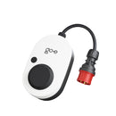 Frontansicht der mobilen Wallbox go-e gemini flex 11kW (CH-04-11-01) mit Detailansicht des CEE16A Anschlusses.